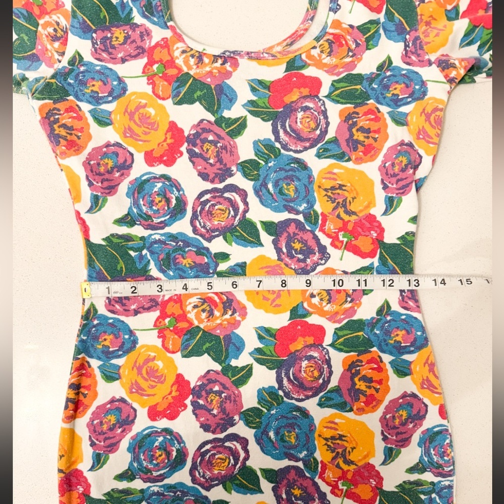 Vtg 90s Rainbow Floral Short Sleeve Mini Bodycon Dress Saved By The Bell Vibes - Picture 5 of 10